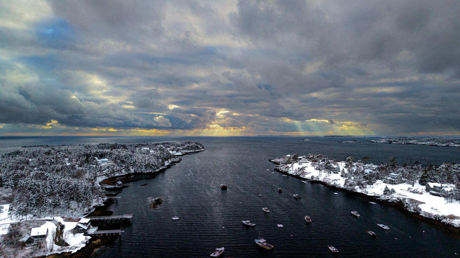 Aerial view of the Harpswell, Maine coastline